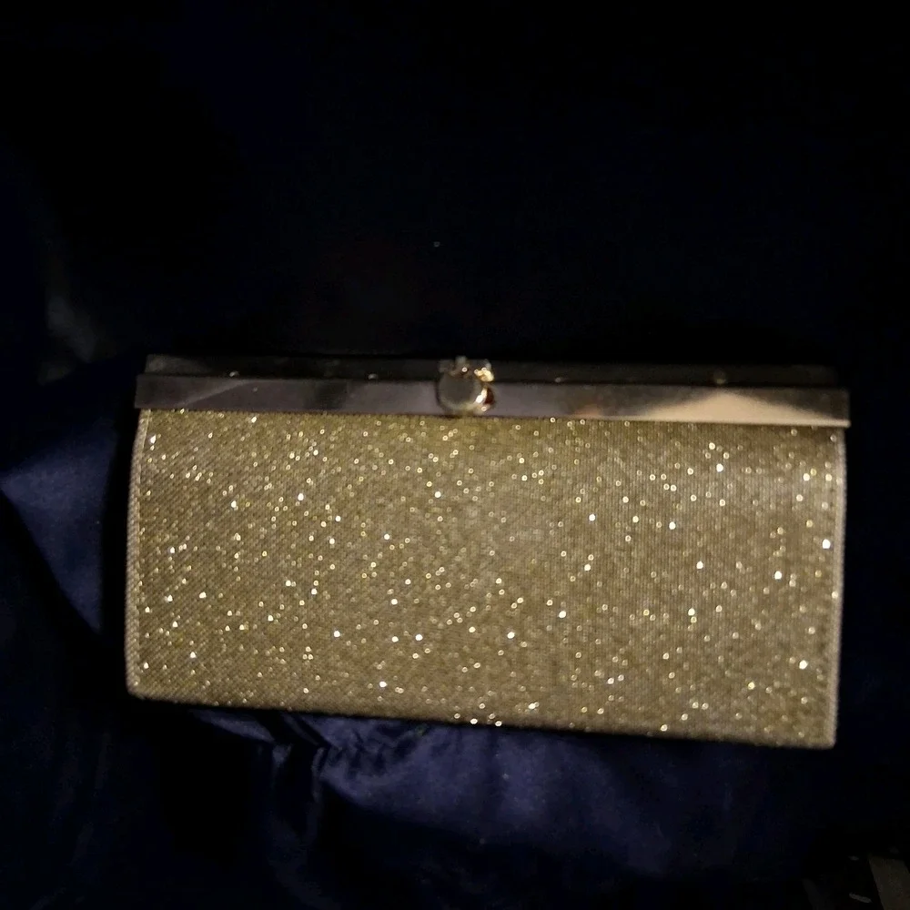 Vtg Y2K Art‎ Deco Style Gold Glitter Clutch Depeche Mode New York EUC Leopard...